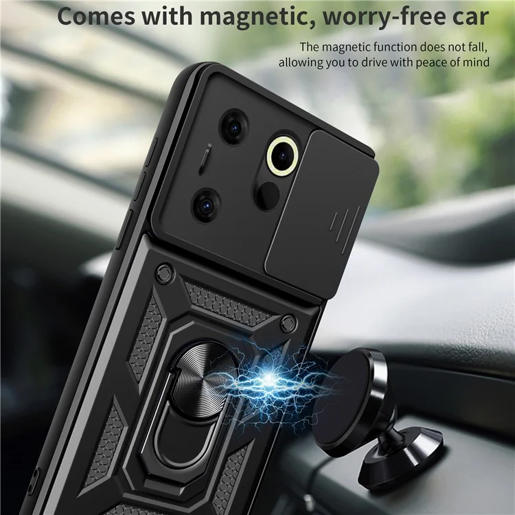 Für TECNO Camon 20 Premier 5G-Hülle Slide Lens Protection Kickstand Handyhülle - Schwarz