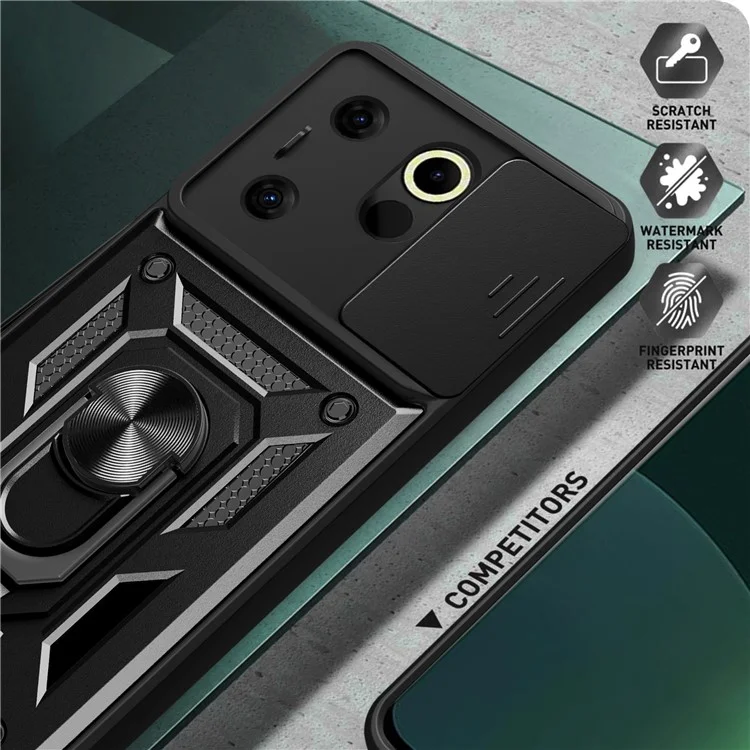 Für TECNO Camon 20 Premier 5G-Hülle Slide Lens Protection Kickstand Handyhülle - Schwarz