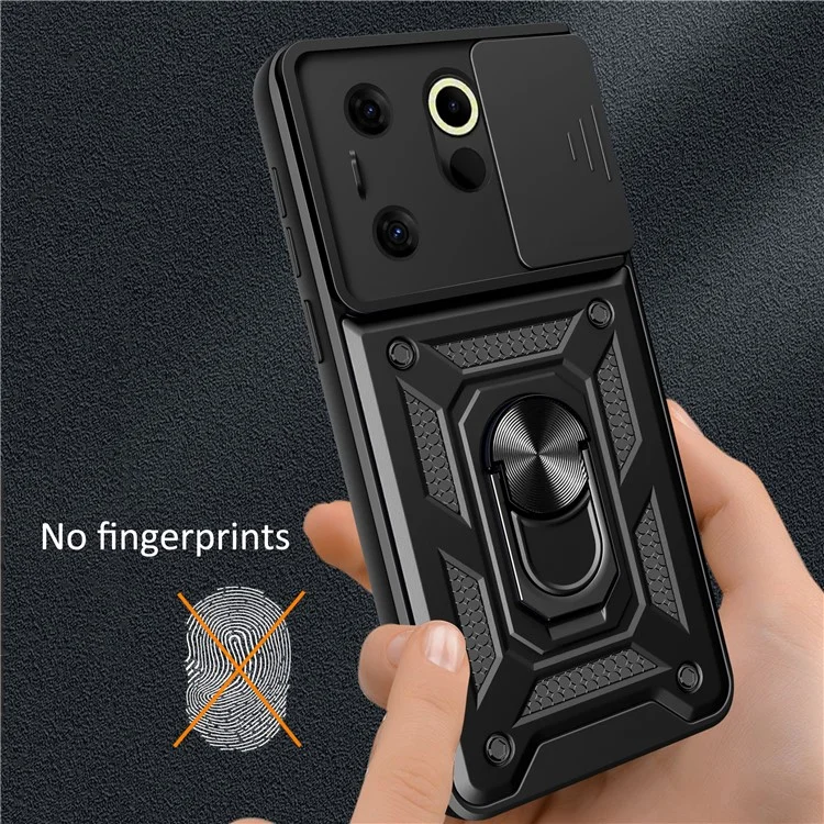 Für TECNO Camon 20 Premier 5G-Hülle Slide Lens Protection Kickstand Handyhülle - Schwarz