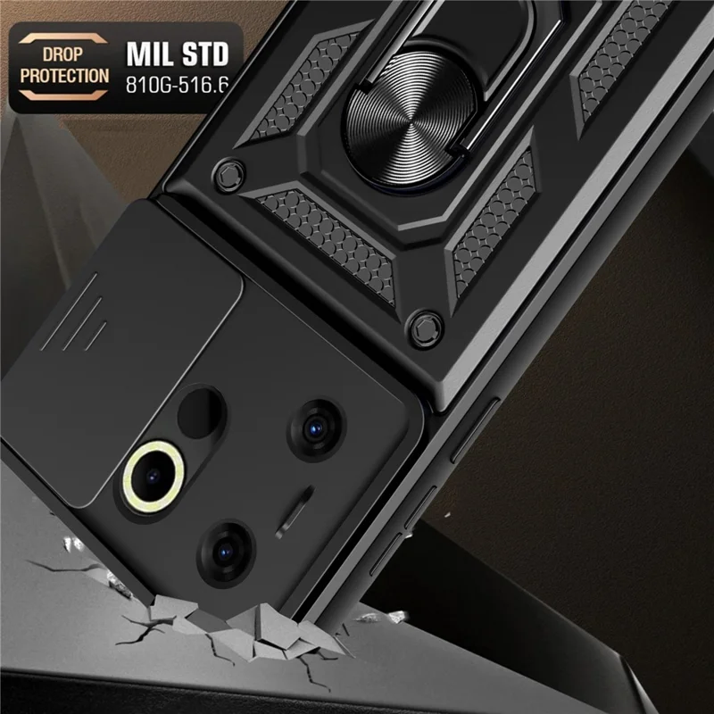 For TECNO Camon 20 Premier 5G Case Slide Lens Protection Kickstand Phone Cover - Silver