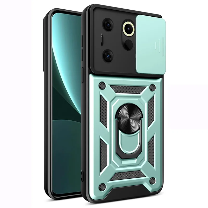 For TECNO Camon 20 Premier 5G Case Slide Lens Protection Kickstand Phone Cover - Green