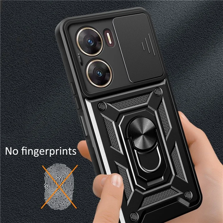 Для vivo V29e (Индия) 5G Kickstand Case PC+TPU Cover с защитой выдвижного объектива - черный