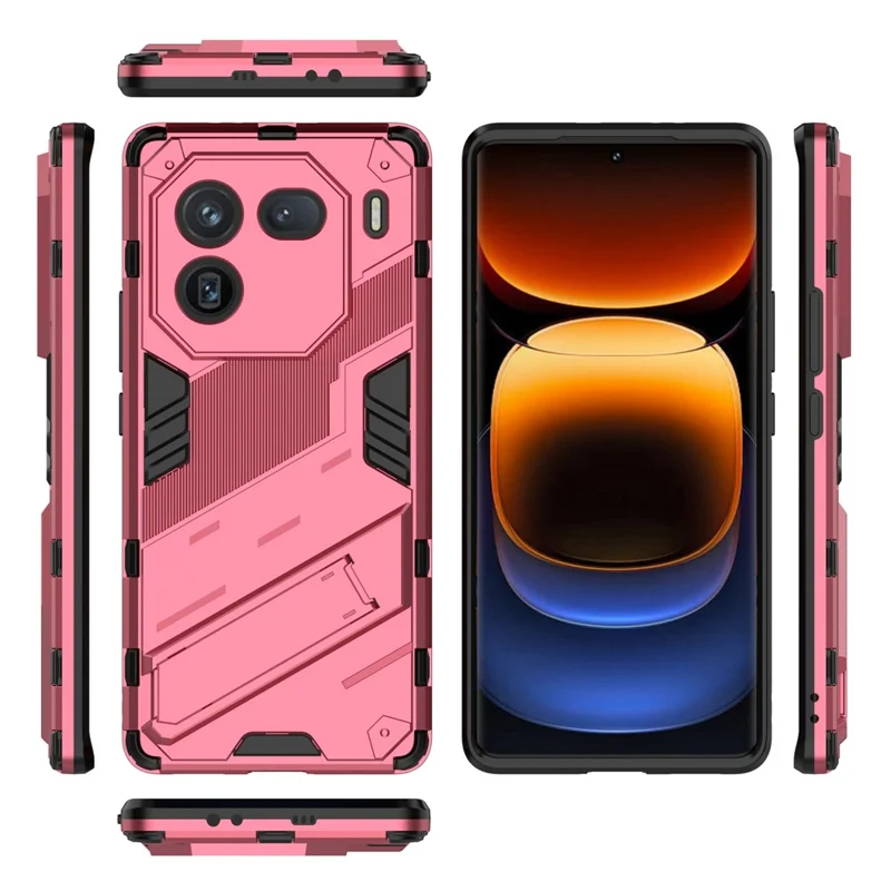 For vivo iQOO 12 Pro 5G Cell Phone Cases Anti-fall Invisible Kickstand PC+TPU Back Shell - Rose