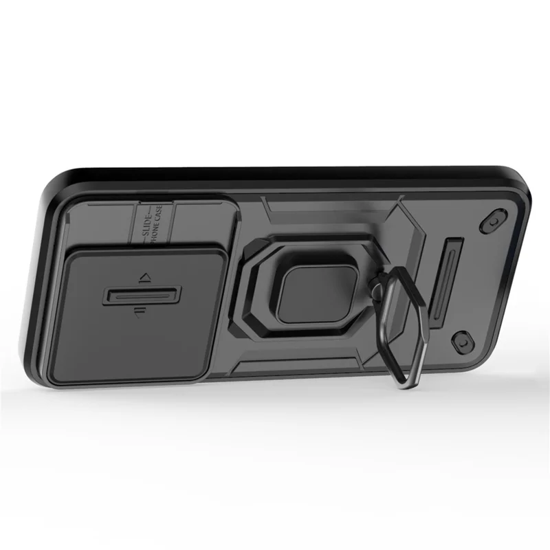 For Xiaomi 14 Cell Phone Cases PC+TPU Anti-fall Kickstand Cover with Slide Lens Protection - Black