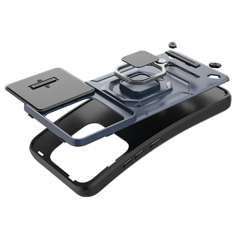 For Xiaomi 14 Cell Phone Cases PC+TPU Anti-fall Kickstand Cover with Slide Lens Protection - Black