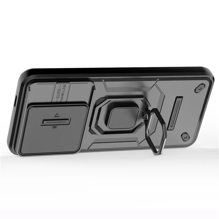 Para el caso de Xiaomi 14 Pro PC+TPU a prueba de golpes con soporte de apoyo y protector de objetivo deslizante - Negro