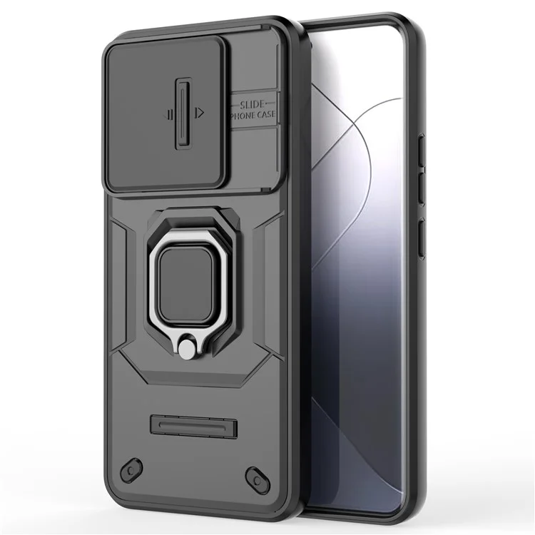 Para el caso de Xiaomi 14 Pro PC+TPU a prueba de golpes con soporte de apoyo y protector de objetivo deslizante - Negro
