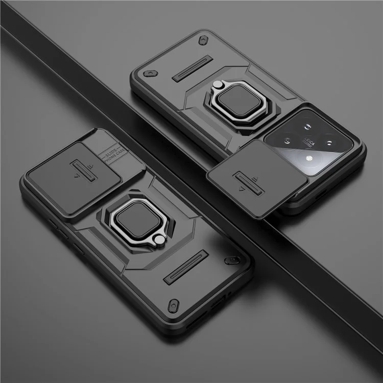 Para el caso de Xiaomi 14 Pro PC+TPU a prueba de golpes con soporte de apoyo y protector de objetivo deslizante - Negro