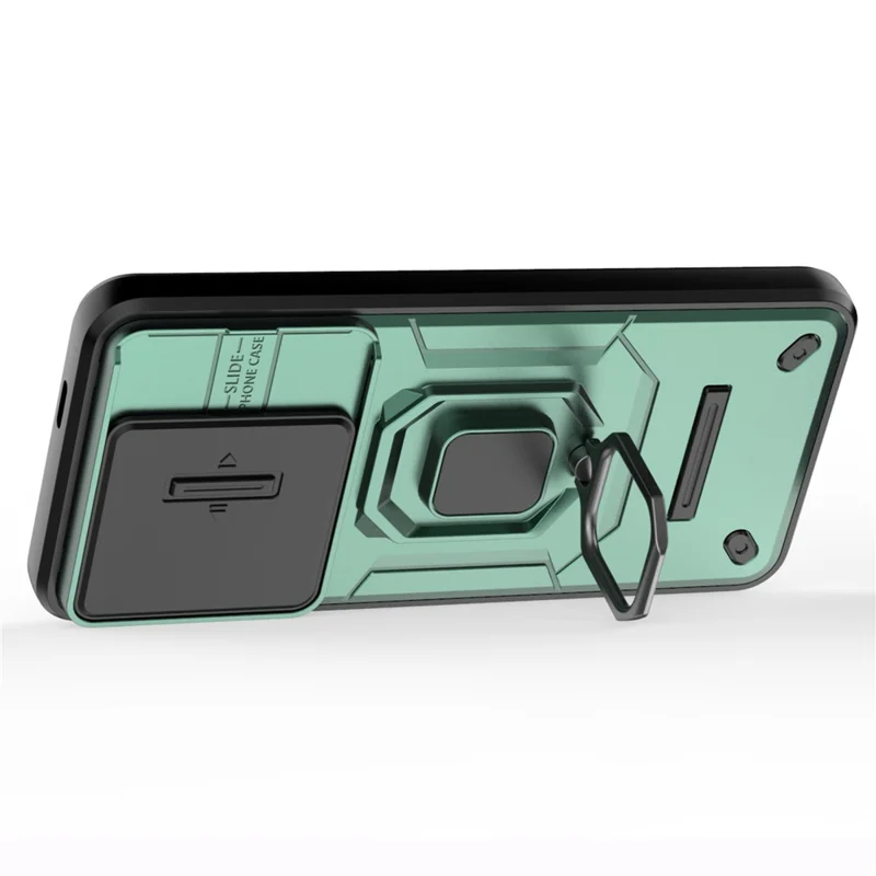 For Xiaomi 14 Pro Case PC+TPU Shockproof Kickstand Phone Protector with Slide Lens Shield - Green