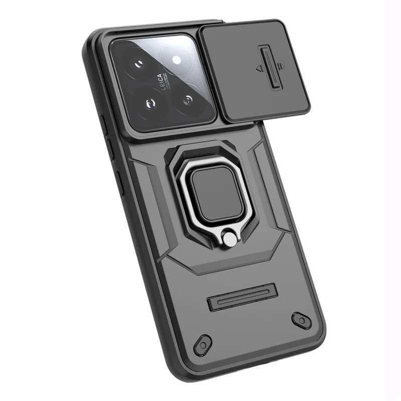 For Xiaomi 14 Pro Case PC+TPU Shockproof Kickstand Phone Protector with Slide Lens Shield - Green