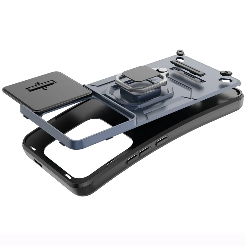 For Xiaomi 14 Pro Case PC+TPU Shockproof Kickstand Phone Protector with Slide Lens Shield - Green