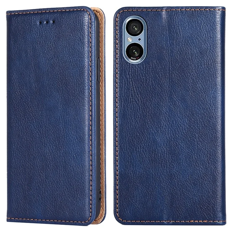 Capa de telefone à prova de choques para Sony Xperia 5 V Case Stand Wallet PU Leather Magnetic Cell Phone Shell - Azul