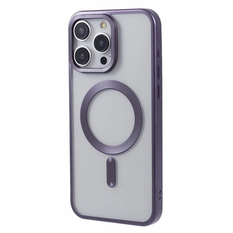Coque pour iPhone 14 Pro Matte Electroplating Smart Phone Shell Compatible avec MagSafe - Violet Foncé