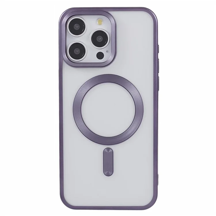 Coque pour iPhone 14 Pro Matte Electroplating Smart Phone Shell Compatible avec MagSafe - Violet Foncé