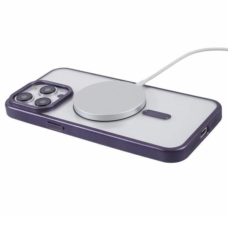 Coque pour iPhone 14 Pro Matte Electroplating Smart Phone Shell Compatible avec MagSafe - Violet Foncé