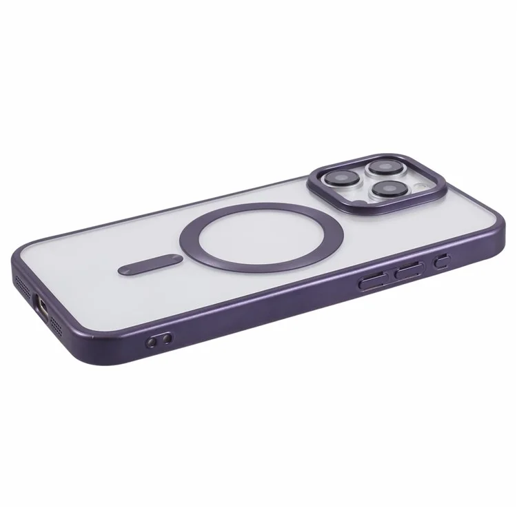 Coque pour iPhone 14 Pro Matte Electroplating Smart Phone Shell Compatible avec MagSafe - Violet Foncé