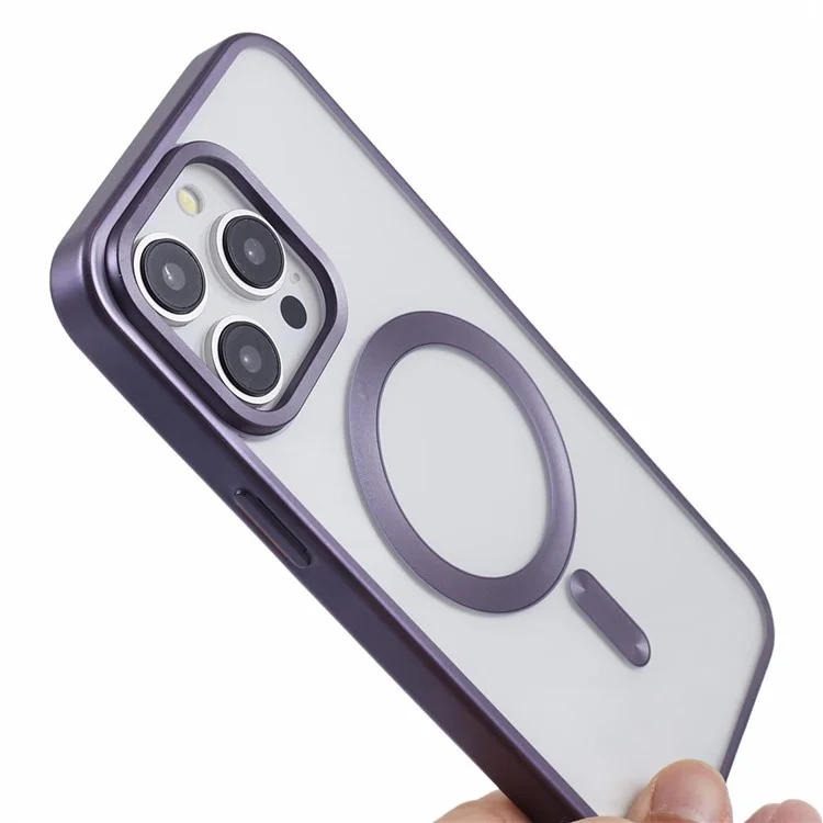 Coque pour iPhone 14 Pro Matte Electroplating Smart Phone Shell Compatible avec MagSafe - Violet Foncé