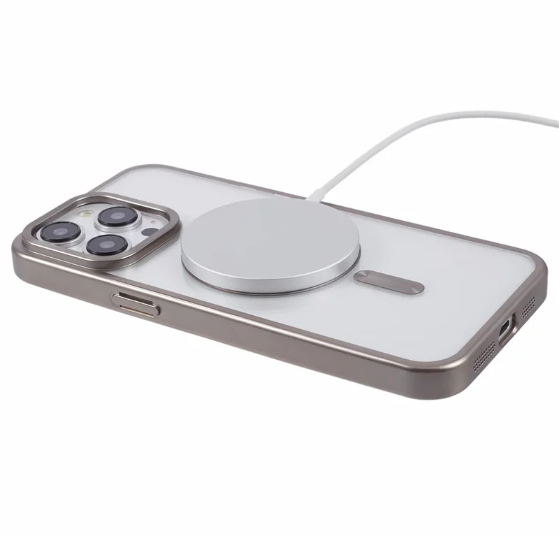 For iPhone 14 Pro Max Magnetic Case Compatible with MagSafe Electroplating TPU Cover - Titanium Grey
