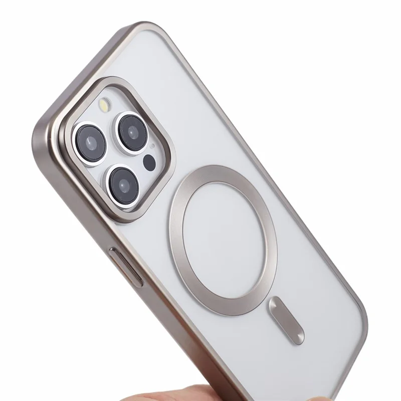 For iPhone 14 Pro Max Magnetic Case Compatible with MagSafe Electroplating TPU Cover - Titanium Grey