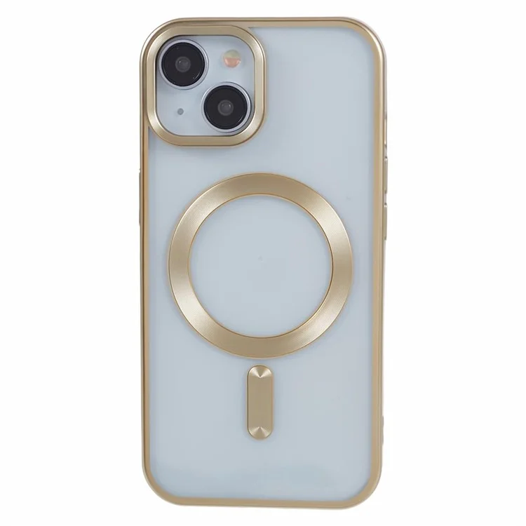 Capa para iPhone 14 Plus, revestimento matizado metálico magnético TPU compatível com MagSafe - Amarela