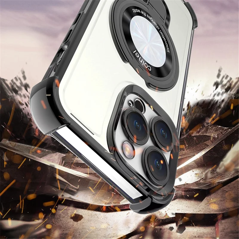 For iPhone 14 Pro Max Magnetic Case Reinforced Corner Kickstand Phone Cover - Electroplated Silver