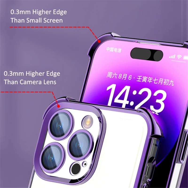 For iPhone 15 Pro Phone Case Reinforced Corner Cover Compatible with MagSafe - Electroplated Silver