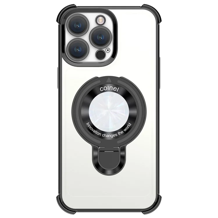 Магнитный чехол для iPhone 15 Pro Max с кольцевым держателем и подставкой - Electroplated Black