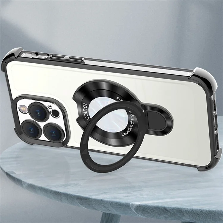 Магнитный чехол для iPhone 15 Pro Max с кольцевым держателем и подставкой - Electroplated Black