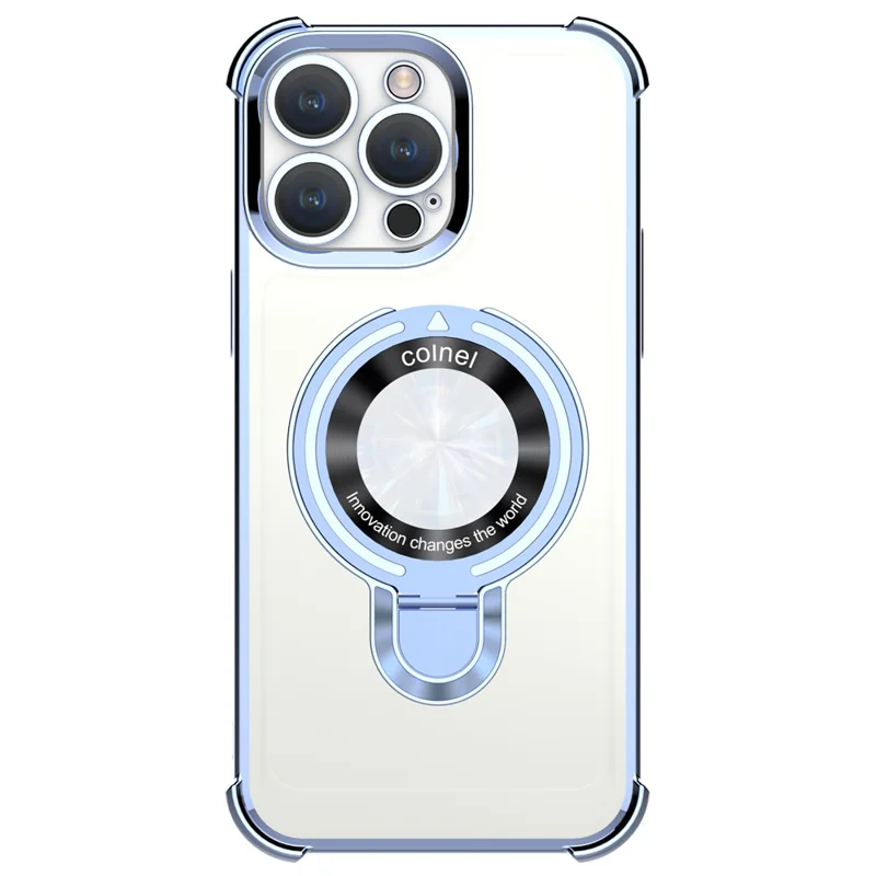 For iPhone 15 Pro Max Magnetic Case Ring Holder Kickstand Phone Cover - Electroplated Blue