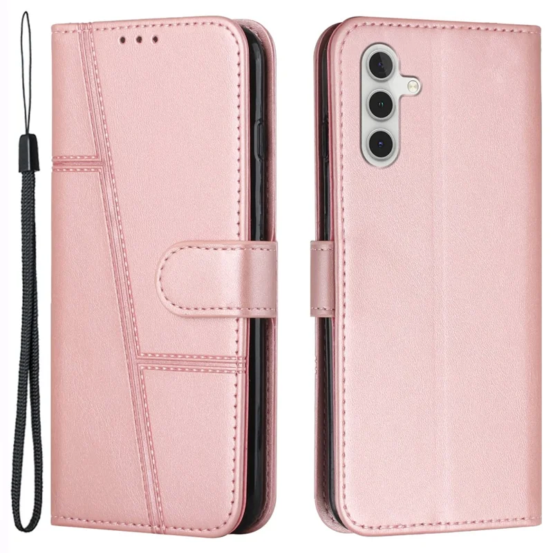 For Samsung Galaxy S25 / S24 Case PU Leather Wallet Calf Texture Shockproof Phone Cover - Rose Gold