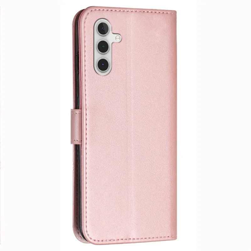 For Samsung Galaxy S25 / S24 Case PU Leather Wallet Calf Texture Shockproof Phone Cover - Rose Gold