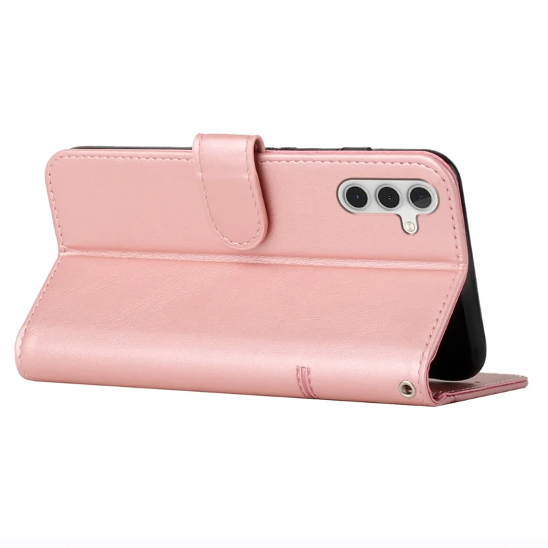 For Samsung Galaxy S25 / S24 Case PU Leather Wallet Calf Texture Shockproof Phone Cover - Rose Gold