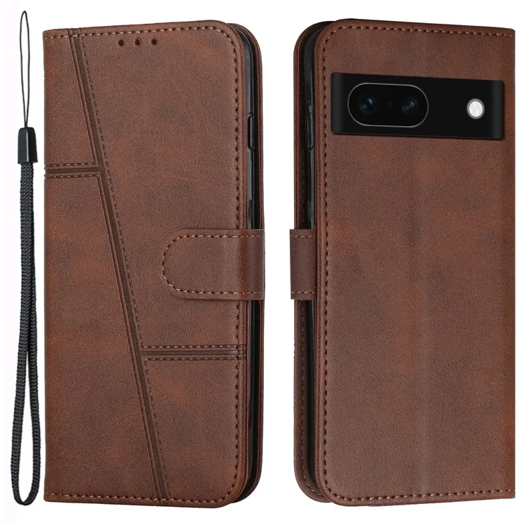 Para Google Pixel 8a Case Leather Wallet Stand Calf Texture Mobile Phone Cover - Brown