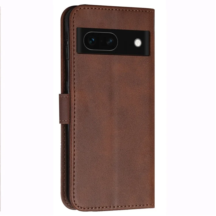 Para Google Pixel 8a Case Leather Wallet Stand Calf Texture Mobile Phone Cover - Brown