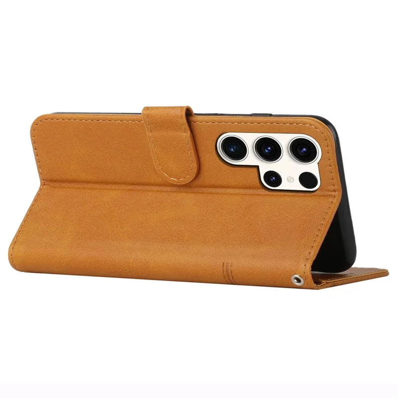 For Samsung Galaxy S24 Ultra Cell Phone Case Shockproof Leather Stand Cover with Wallet - Yellow