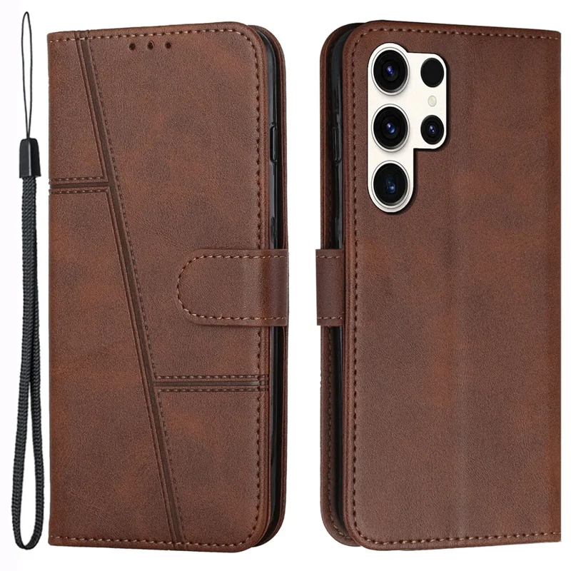 For Samsung Galaxy S24 Ultra Cell Phone Case Shockproof Leather Stand Cover with Wallet - Brown