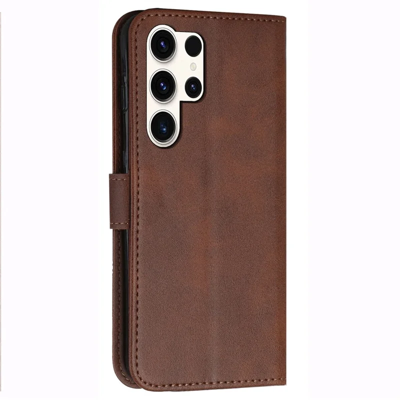 For Samsung Galaxy S24 Ultra Cell Phone Case Shockproof Leather Stand Cover with Wallet - Brown