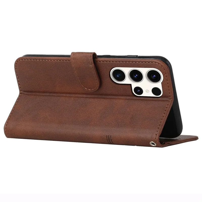 For Samsung Galaxy S24 Ultra Cell Phone Case Shockproof Leather Stand Cover with Wallet - Brown