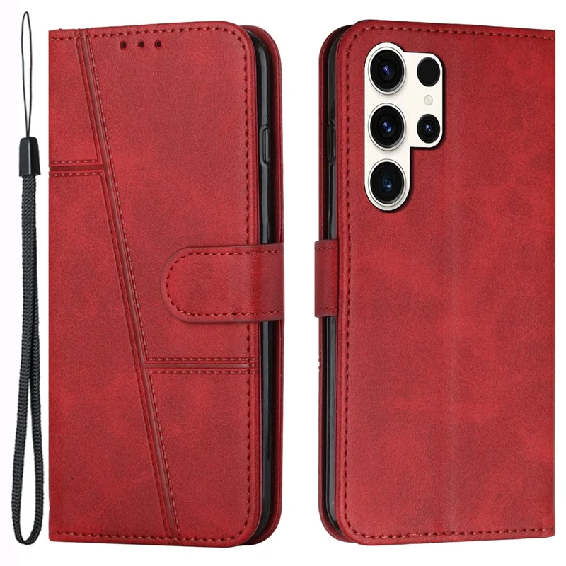 For Samsung Galaxy S24 Ultra Cell Phone Case Shockproof Leather Stand Cover with Wallet - Red