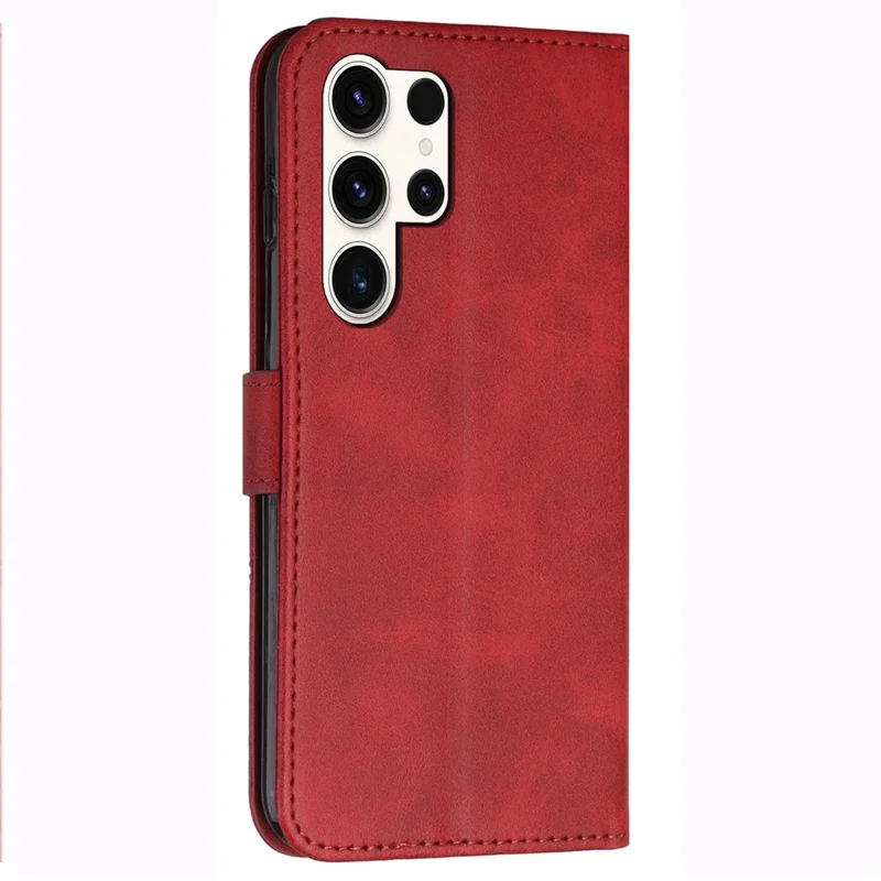 For Samsung Galaxy S24 Ultra Cell Phone Case Shockproof Leather Stand Cover with Wallet - Red