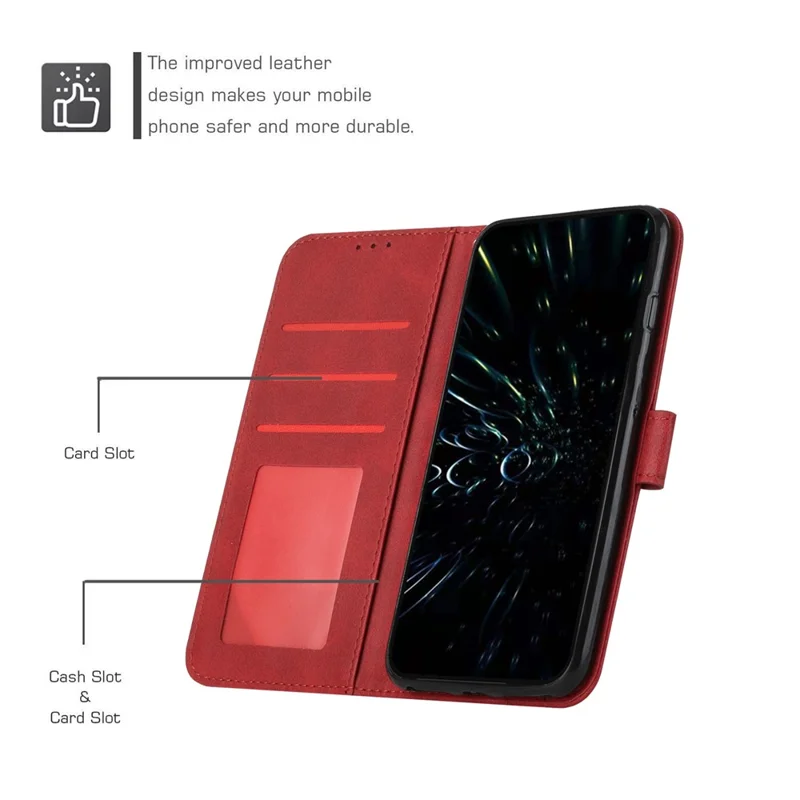 For Samsung Galaxy S24 Ultra Cell Phone Case Shockproof Leather Stand Cover with Wallet - Red