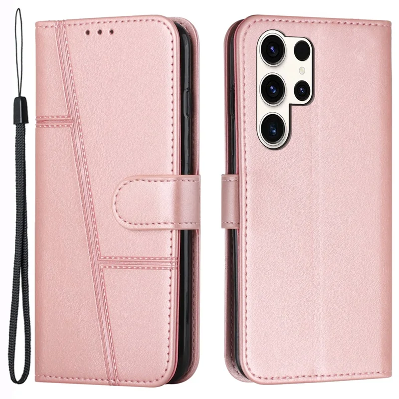 For Samsung Galaxy S24 Ultra Cell Phone Case Shockproof Leather Stand Cover with Wallet - Rose Gold