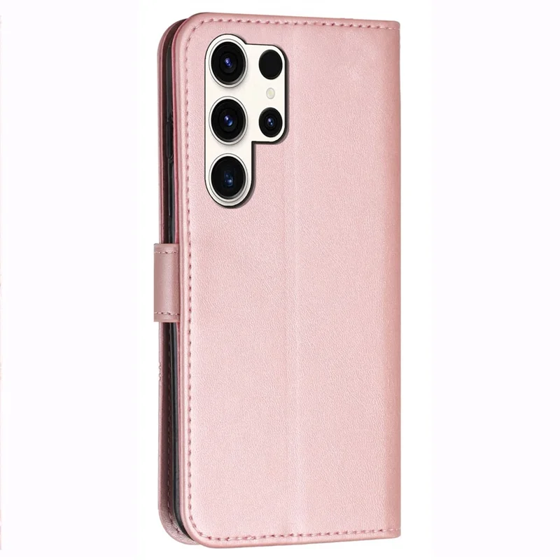 For Samsung Galaxy S24 Ultra Cell Phone Case Shockproof Leather Stand Cover with Wallet - Rose Gold