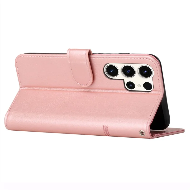 For Samsung Galaxy S24 Ultra Cell Phone Case Shockproof Leather Stand Cover with Wallet - Rose Gold