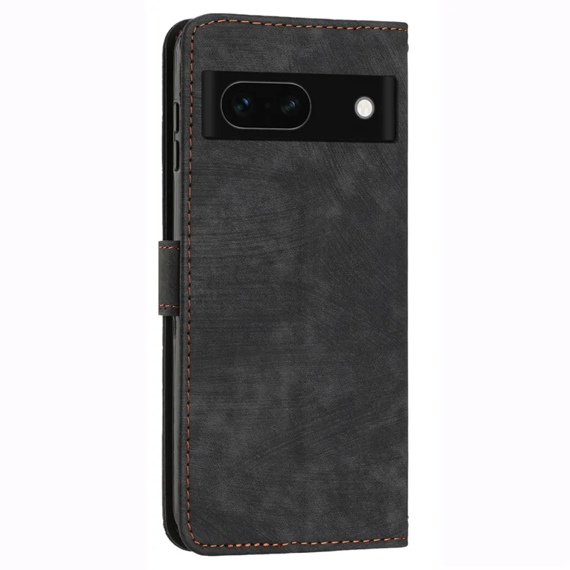 Phone Stand Wallet for Google Pixel 8a Case Skin-touch Imprinted Lines PU Leather Phone Cover - Black
