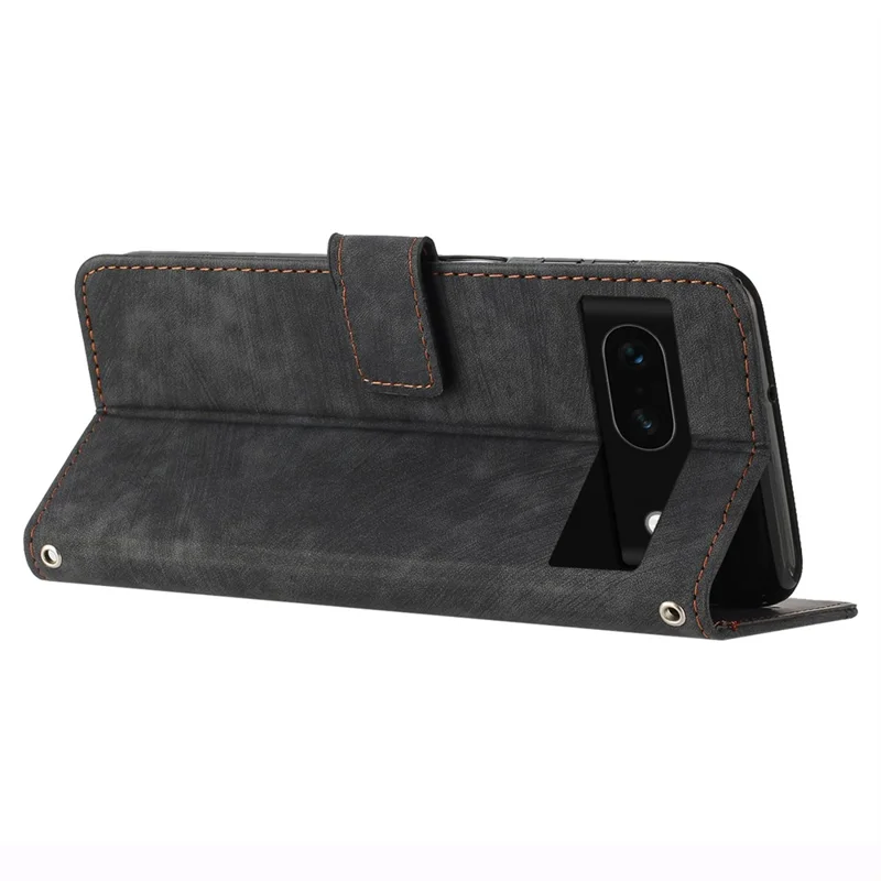 Phone Stand Wallet for Google Pixel 8a Case Skin-touch Imprinted Lines PU Leather Phone Cover - Black