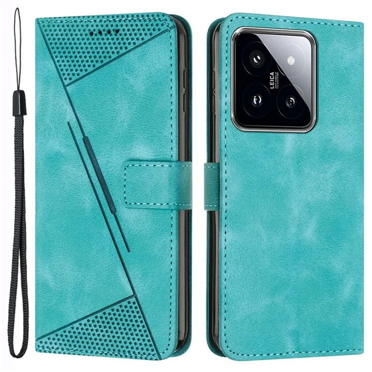 Para Xiaomi 14 Case Anti-queda Triângulo Impresso PU Leather Wallet Stand Phone Cover - Green