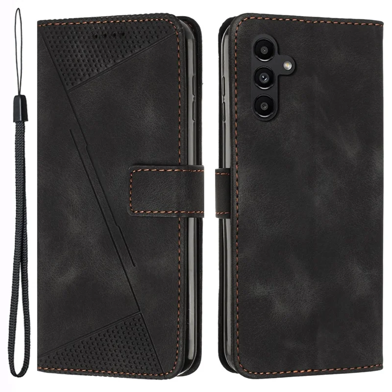 Étui pour Samsung Galaxy S25 / S24 motif triangle en cuir PU imprimé + TPU avec support - Noir