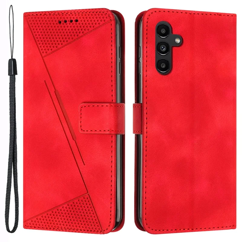 For Samsung Galaxy S25 / S24 Case Triangle Imprinted PU Leather+TPU Phone Stand Cover - Red