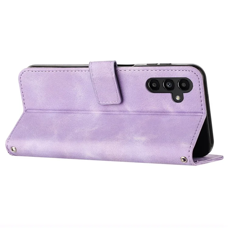 For Samsung Galaxy A25 5G (Global) (161.0 x 76.5 x 8.3mm) Magnetic Case PU Leather Triangle Imprinted Wallet Smartphone Cover - Purple